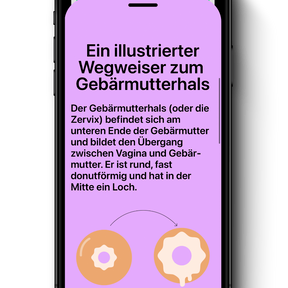 Ein Bild eines Mobiltelefons, auf dem ein Infobildschirm der Teena-Period-Tracker-App zu sehen ist.