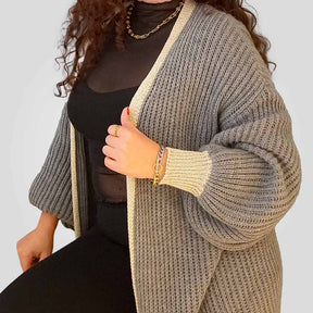preity Female first Botique Strickcardigan lang grau goldene Akzenten